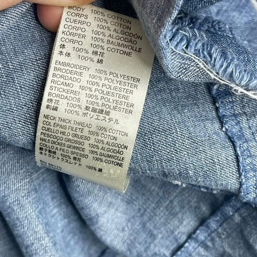 Free People Sun Valley Embroidered Denim Blouse Boho Top Women’s Size Small - Picture 9 of 10